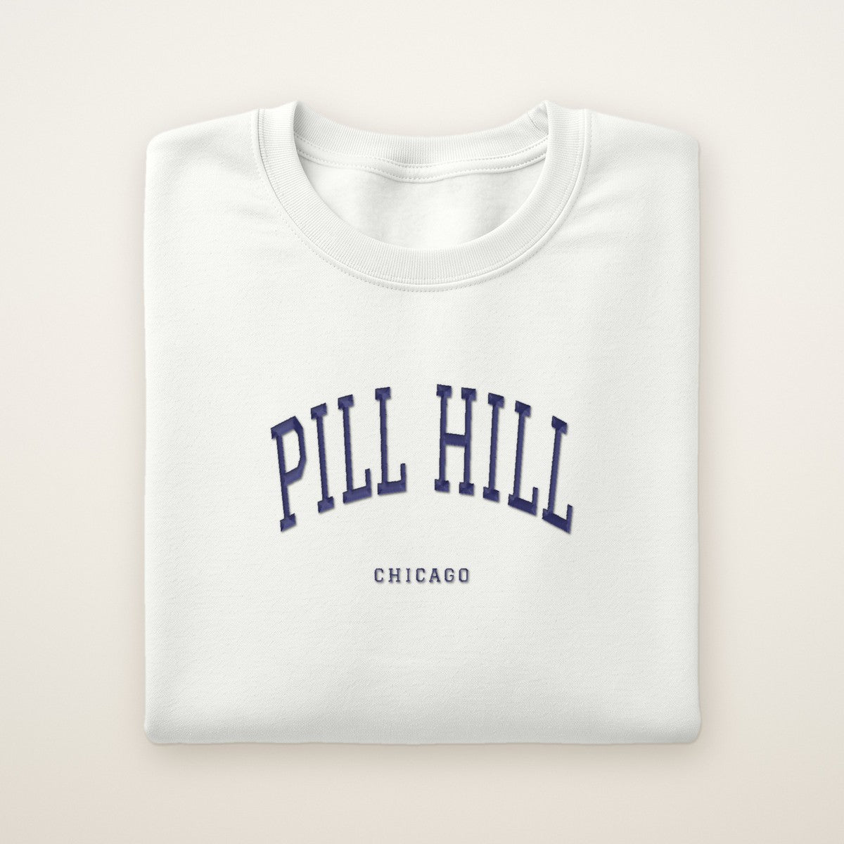 Pill Hill Chicago Embroidered Crewneck — Navy Thread
