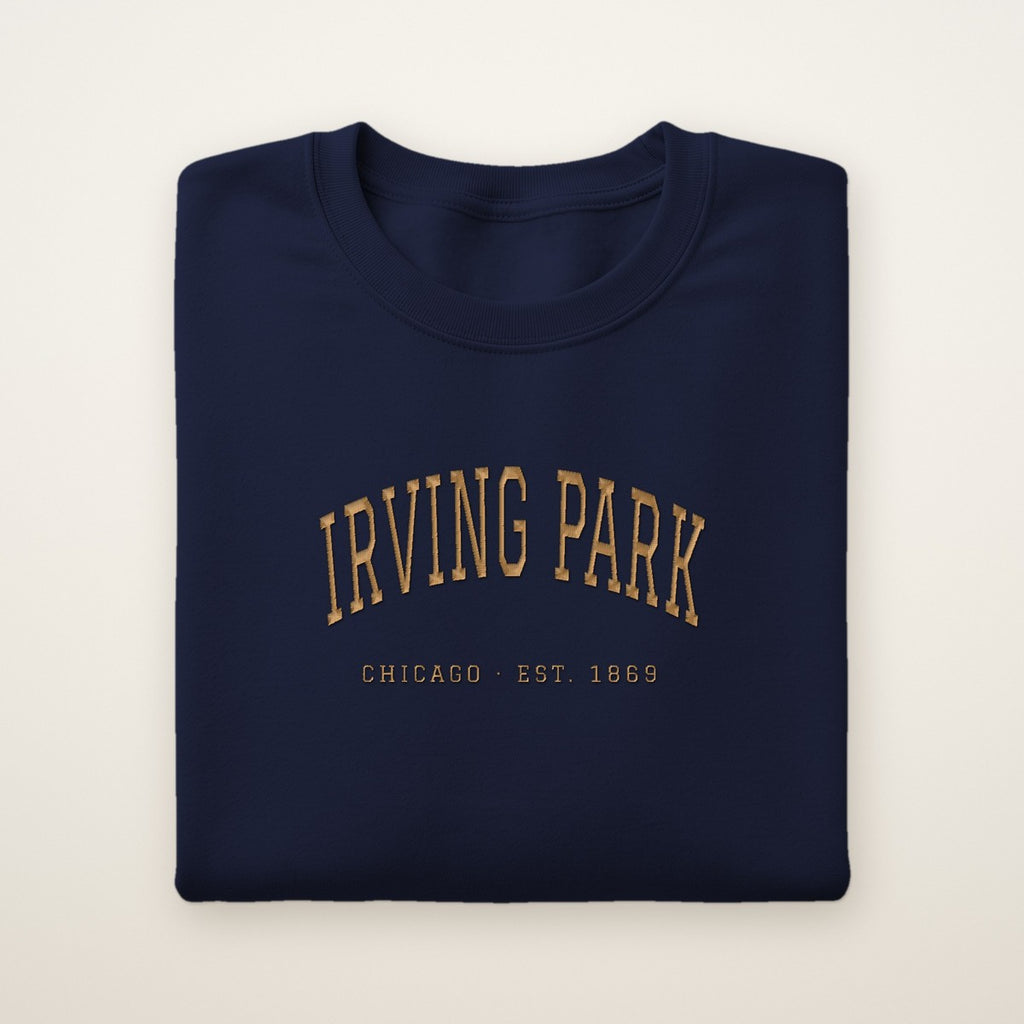 Irving Park Chicago Embroidered Crewneck — Gold Thread