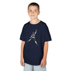 Boy wearing the Youth Caleb Williams Jump Man t-shirt in navy