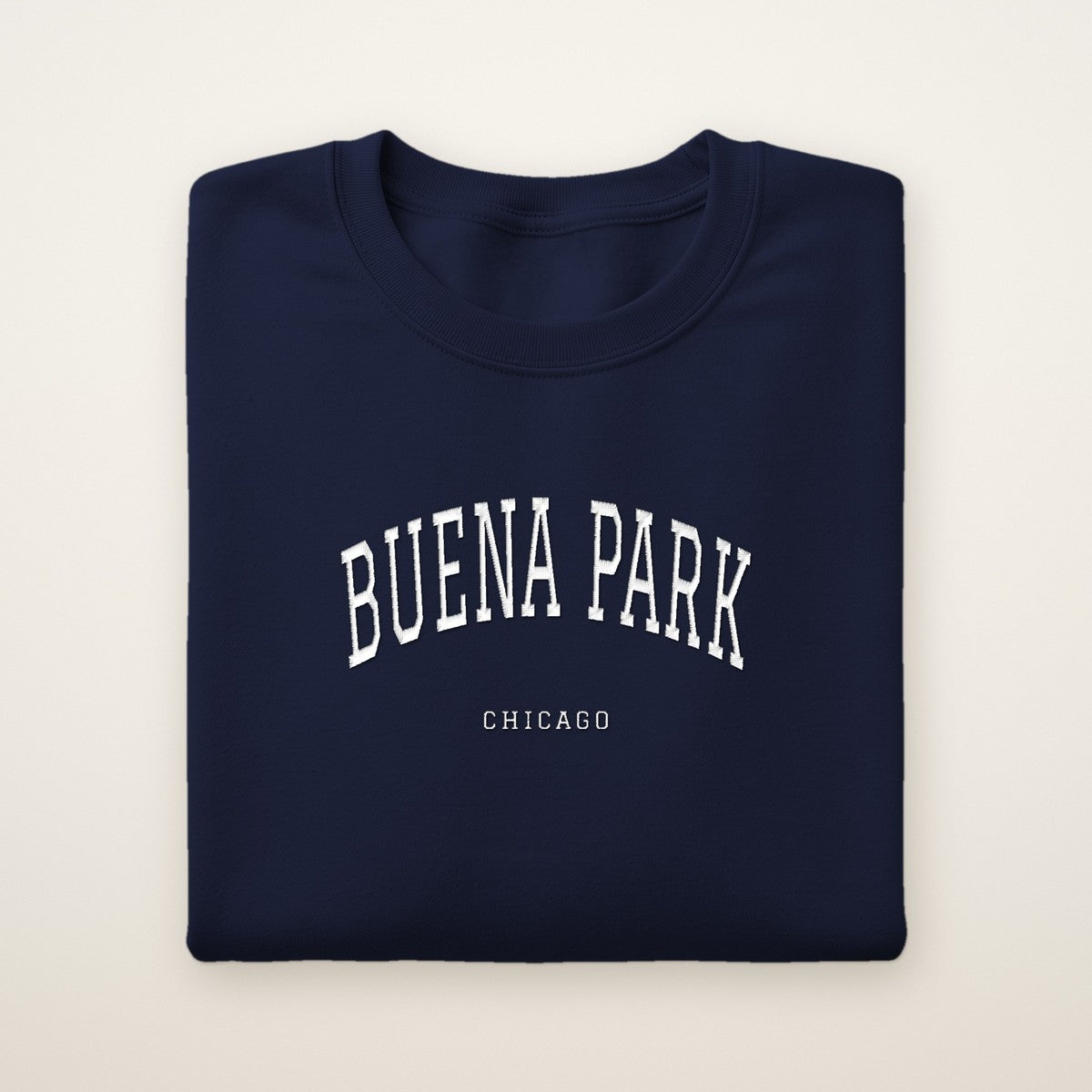Buena Park Chicago Embroidered Crewneck — White Thread