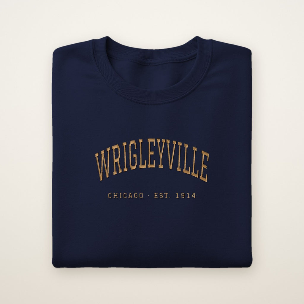 Wrigleyville Chicago Embroidered Crewneck — Gold Thread