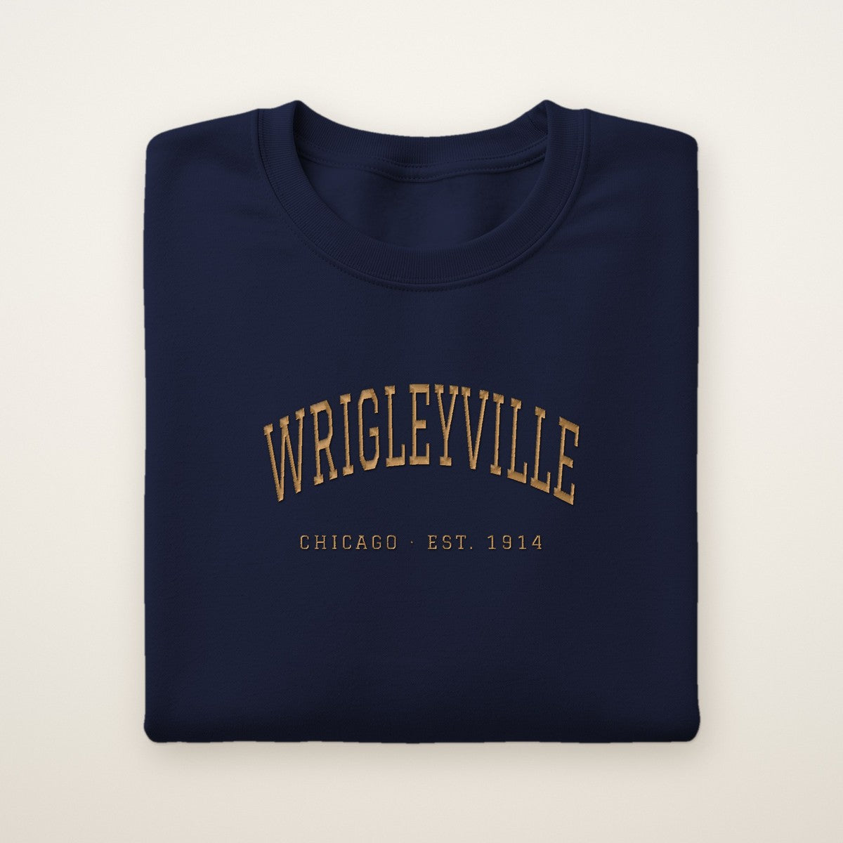 Wrigleyville Chicago Embroidered Crewneck — Gold Thread