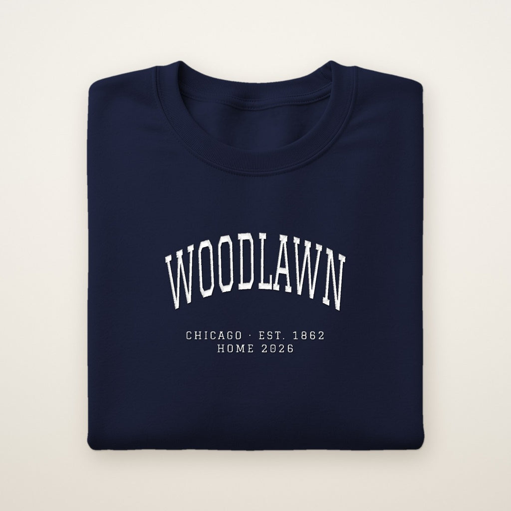 Woodlawn Chicago Home 2026 Embroidered Crewneck — White Thread