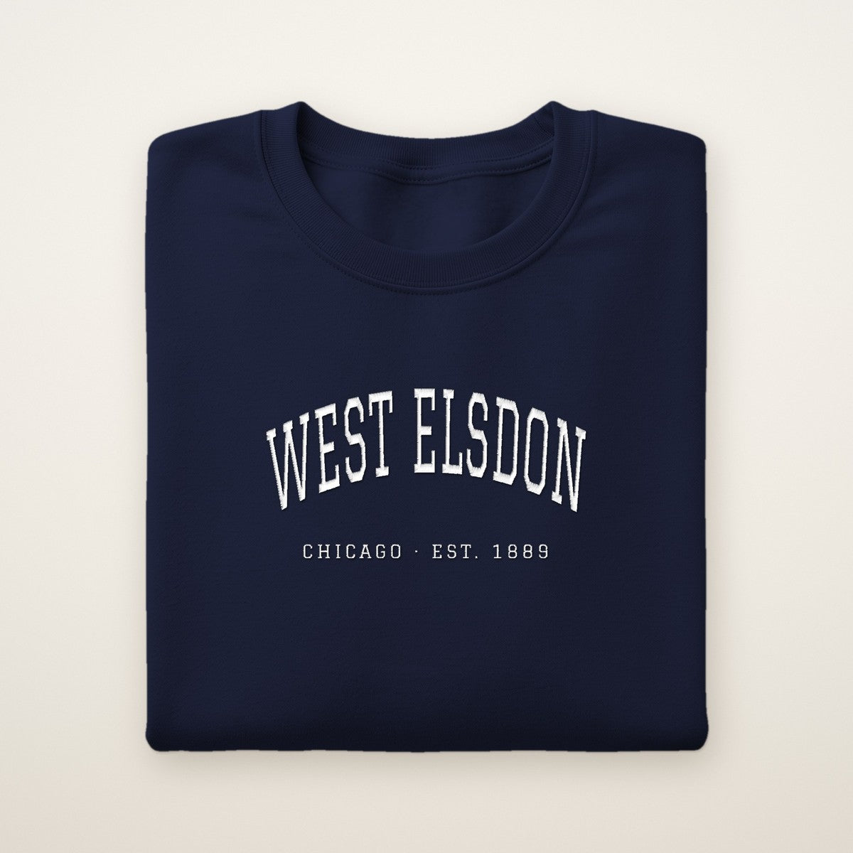West Elsdon Chicago Embroidered Crewneck — White Thread
