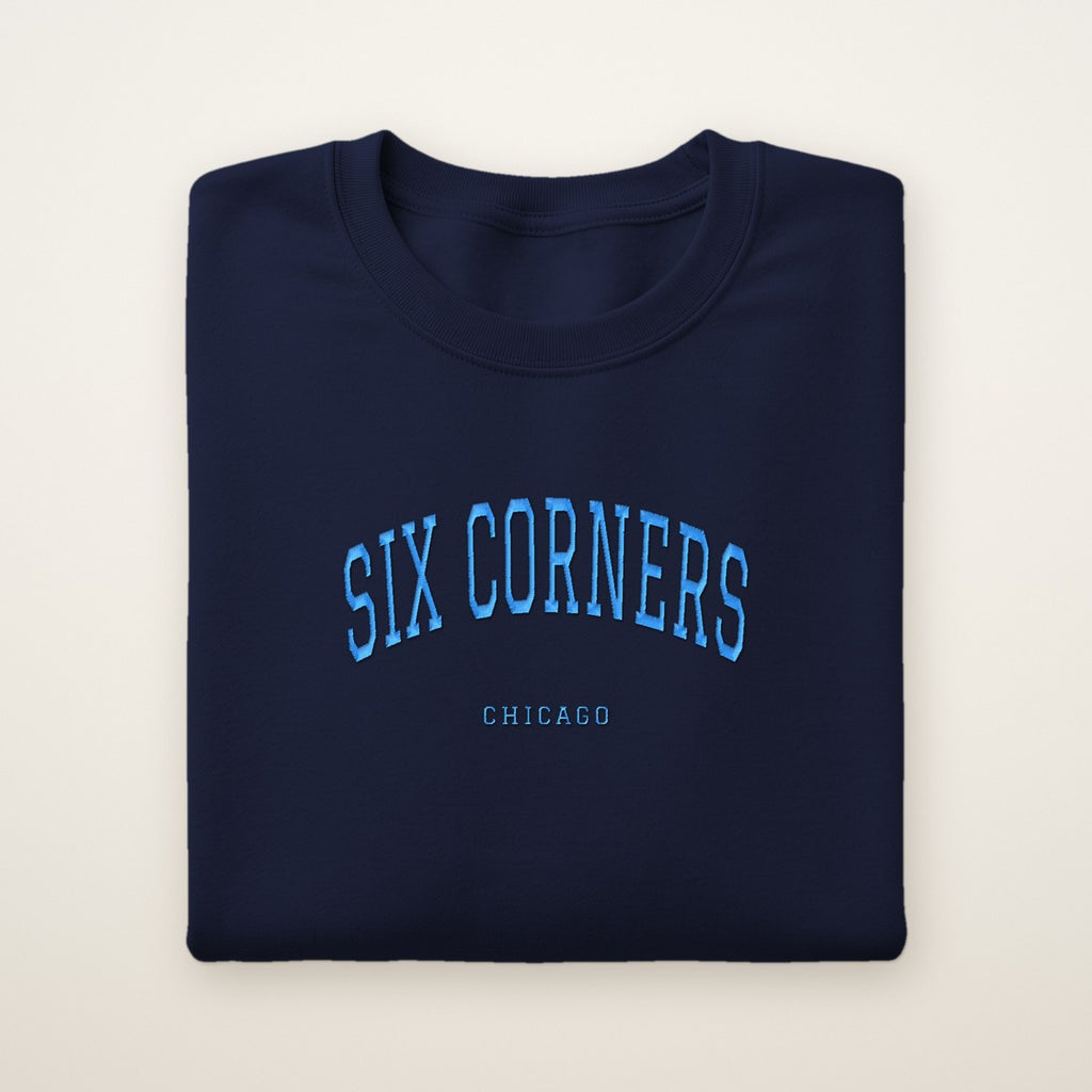 Six Corners Chicago Embroidered Crewneck — Sky Blue Thread