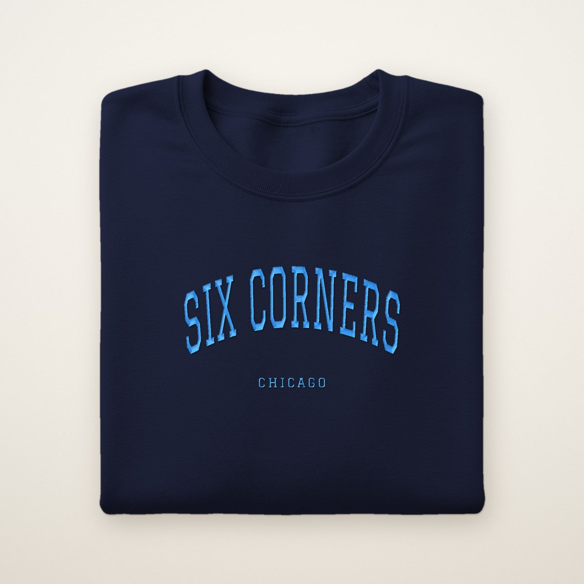 Six Corners Chicago Embroidered Crewneck — Sky Blue Thread