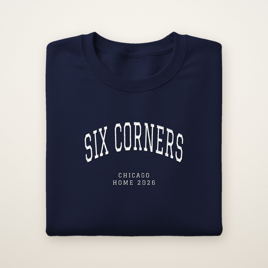 Six Corners Chicago Home 2026 Embroidered Crewneck — White Thread