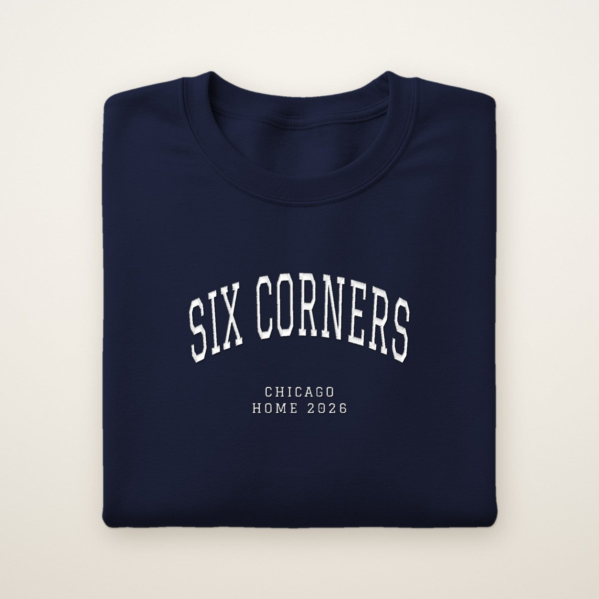Six Corners Chicago Home 2026 Embroidered Crewneck — White Thread
