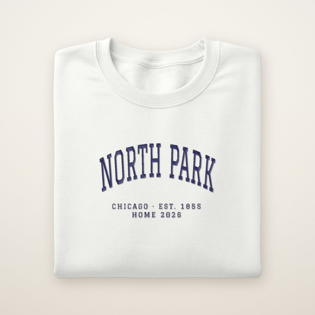 North Park Chicago Home 2026 Embroidered Crewneck — Navy Thread
