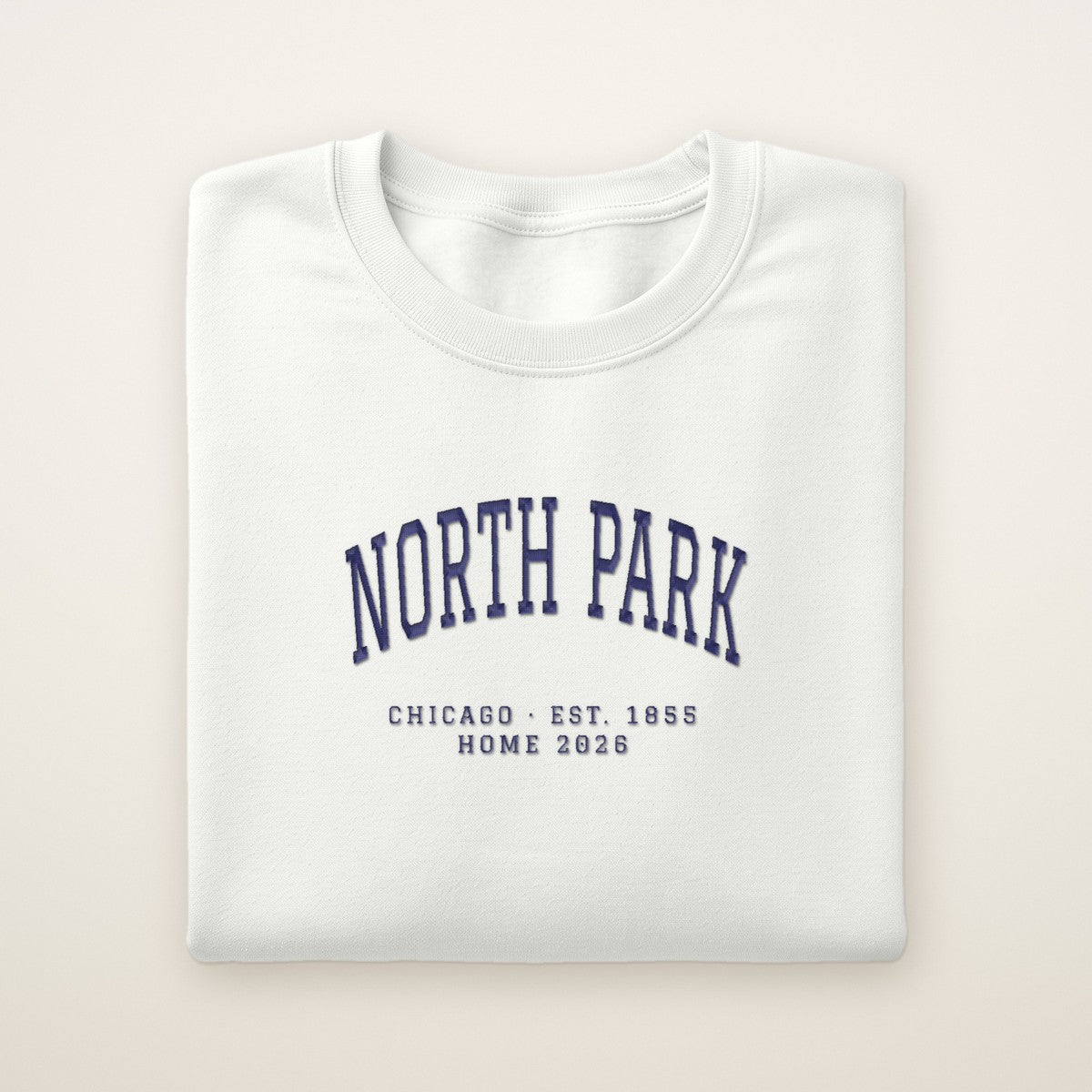 North Park Chicago Home 2026 Embroidered Crewneck — Navy Thread