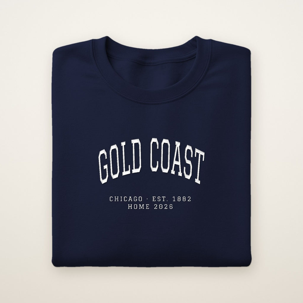 Gold Coast Chicago Home 2026 Embroidered Crewneck — White Thread
