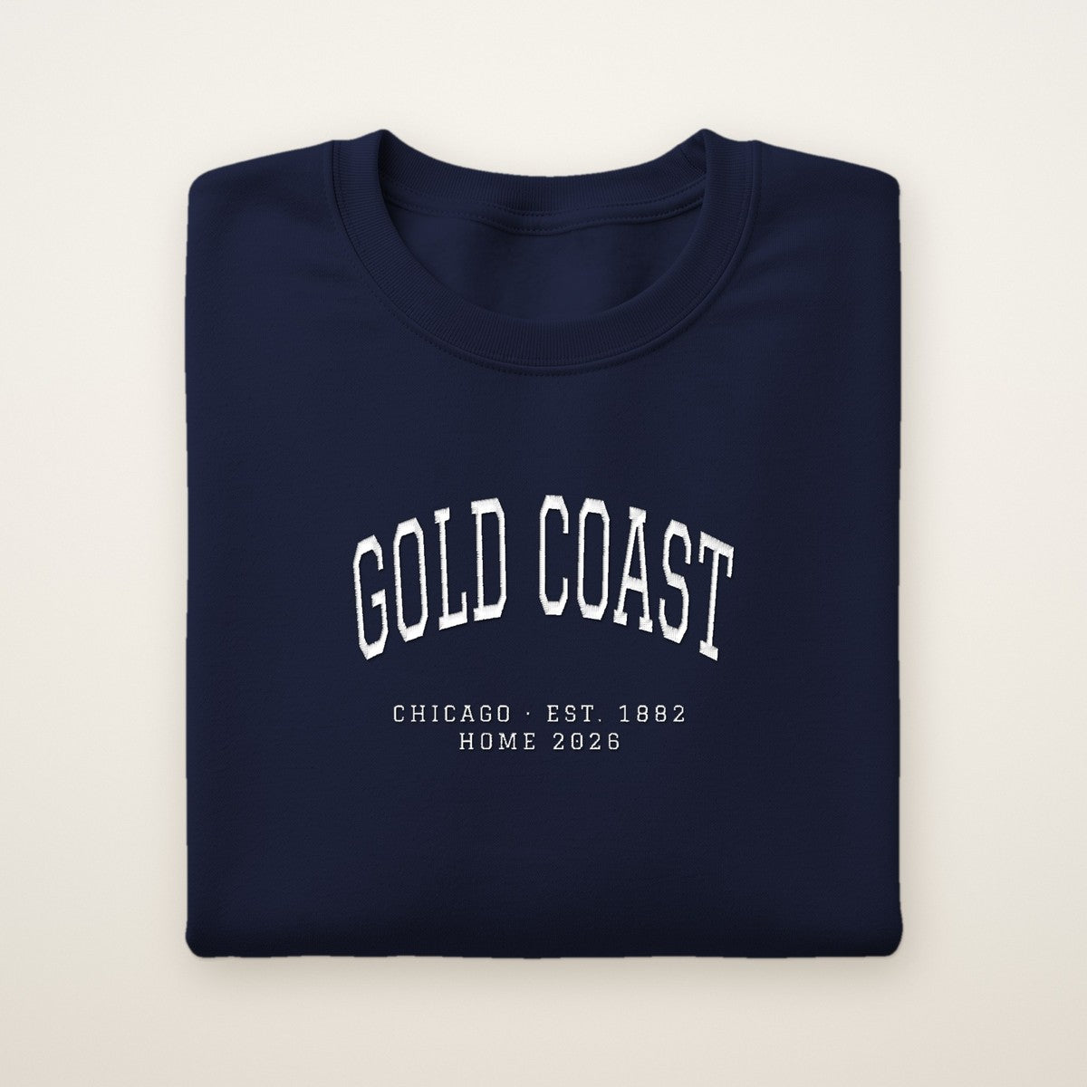 Gold Coast Chicago Home 2026 Embroidered Crewneck — White Thread