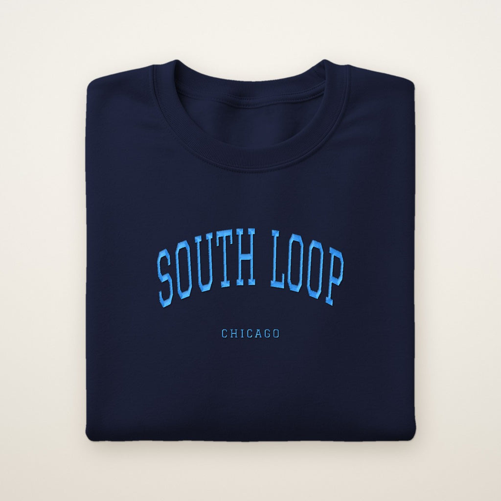 South Loop Chicago Embroidered Crewneck — Sky Blue Thread