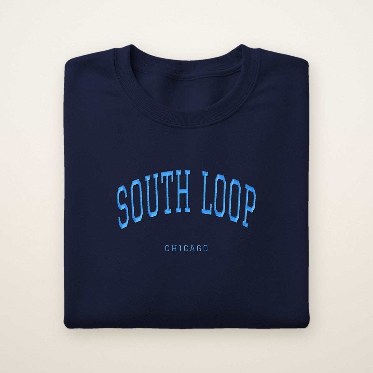 South Loop Chicago Embroidered Crewneck — Sky Blue Thread