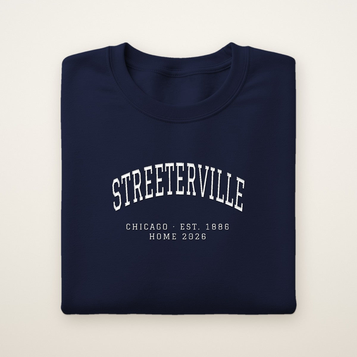 Streeterville Chicago Home 2026 Embroidered Crewneck — White Thread