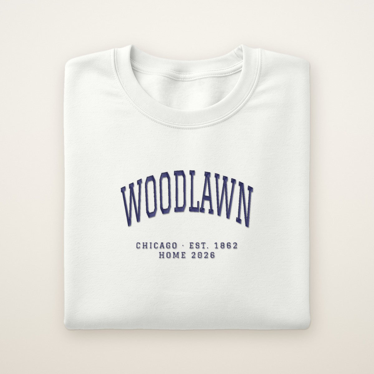 Woodlawn Chicago Home 2026 Embroidered Crewneck — Navy Thread