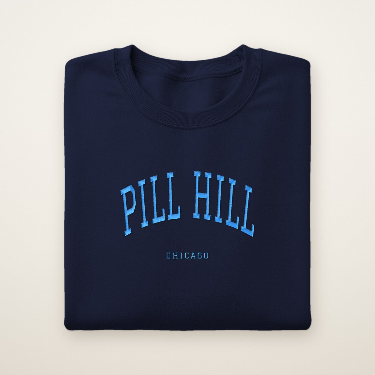 Pill Hill Chicago Embroidered Crewneck — Sky Blue Thread