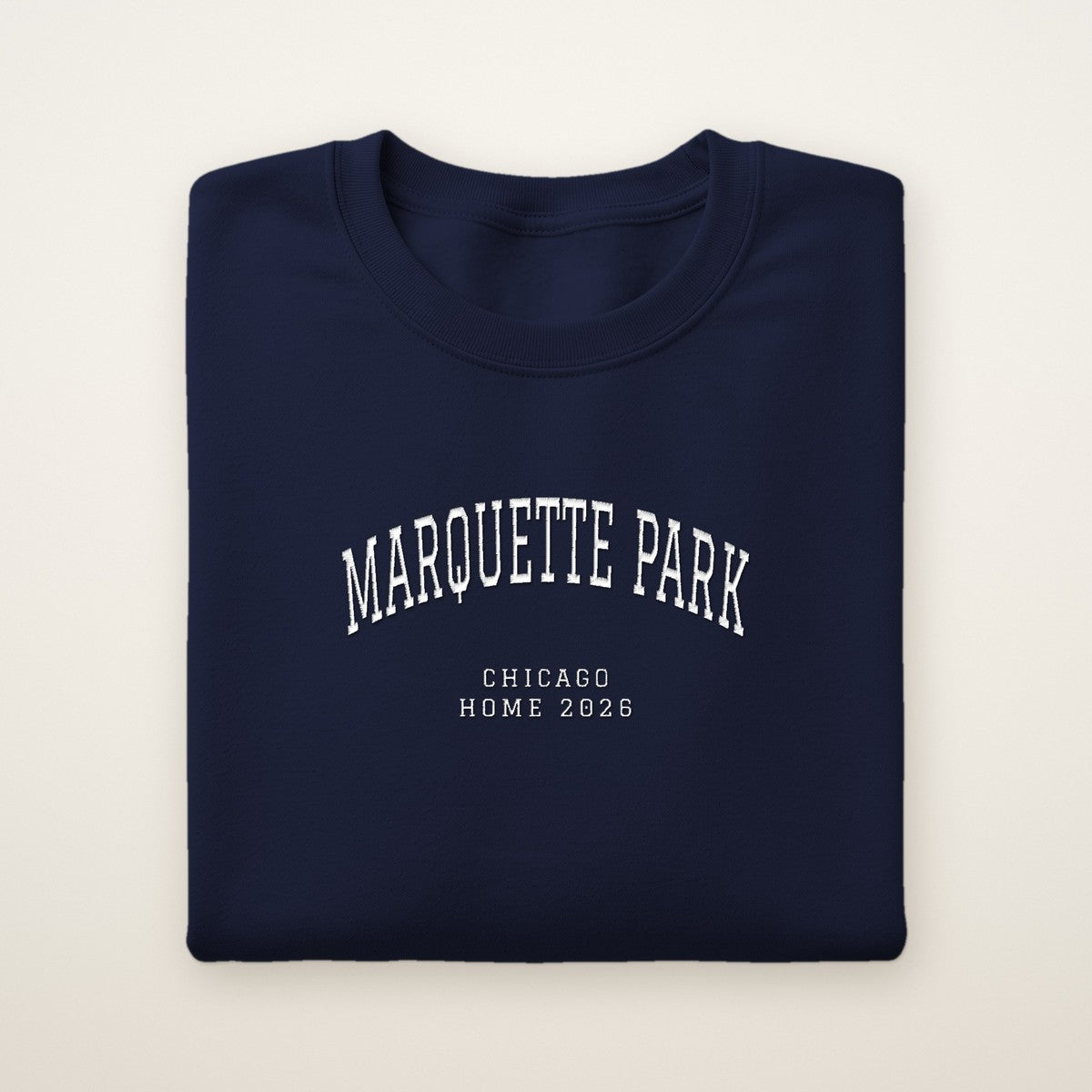 Marquette Park Chicago Home 2026 Embroidered Crewneck — White Thread