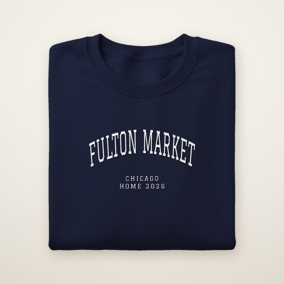 Fulton Market Chicago Home 2026 Embroidered Crewneck — White Thread