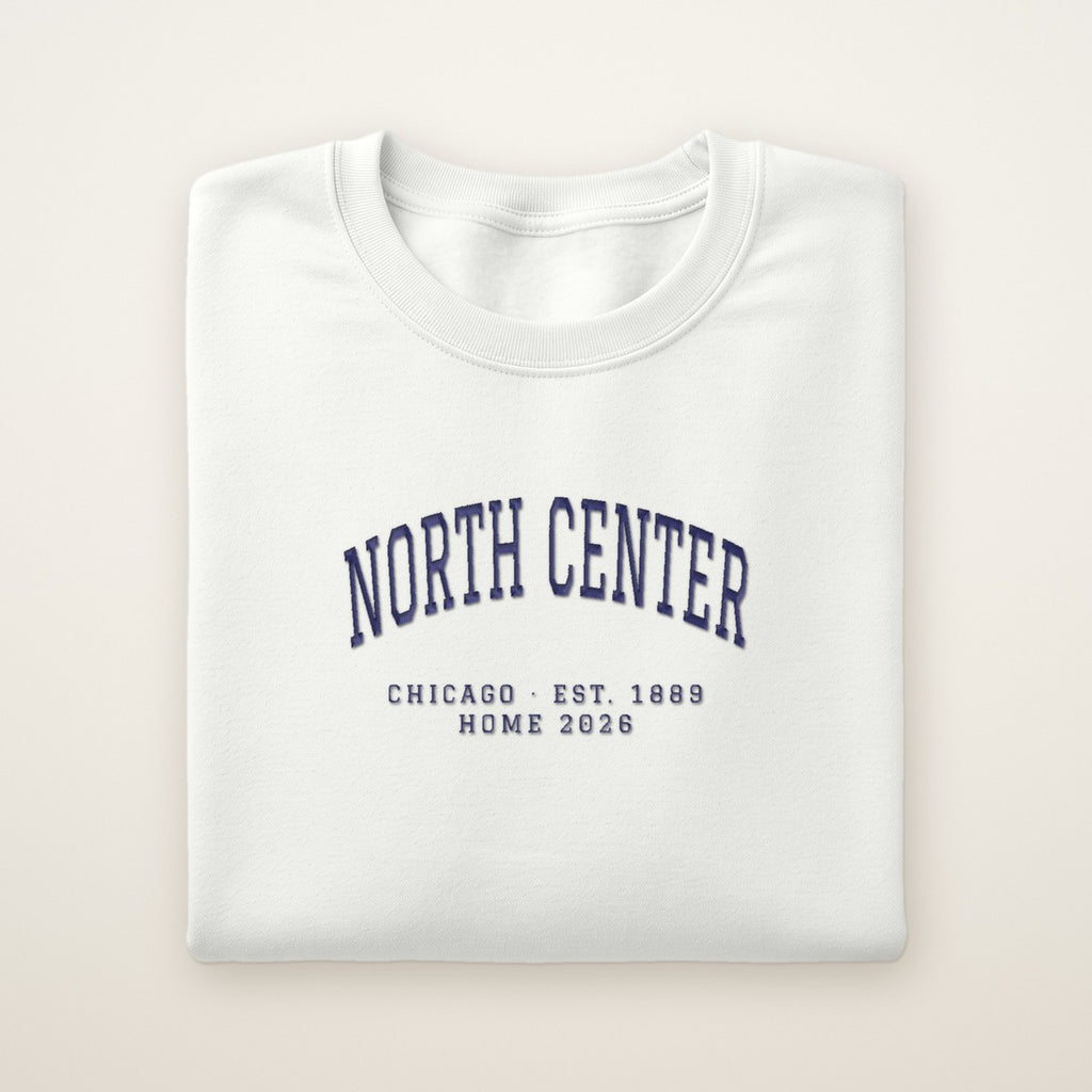 North Center Chicago Home 2026 Embroidered Crewneck — Navy Thread