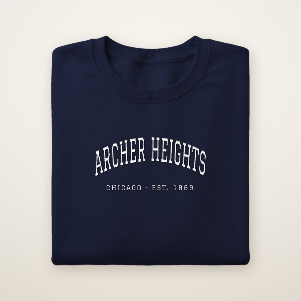 Archer Heights Chicago Embroidered Crewneck — White Thread