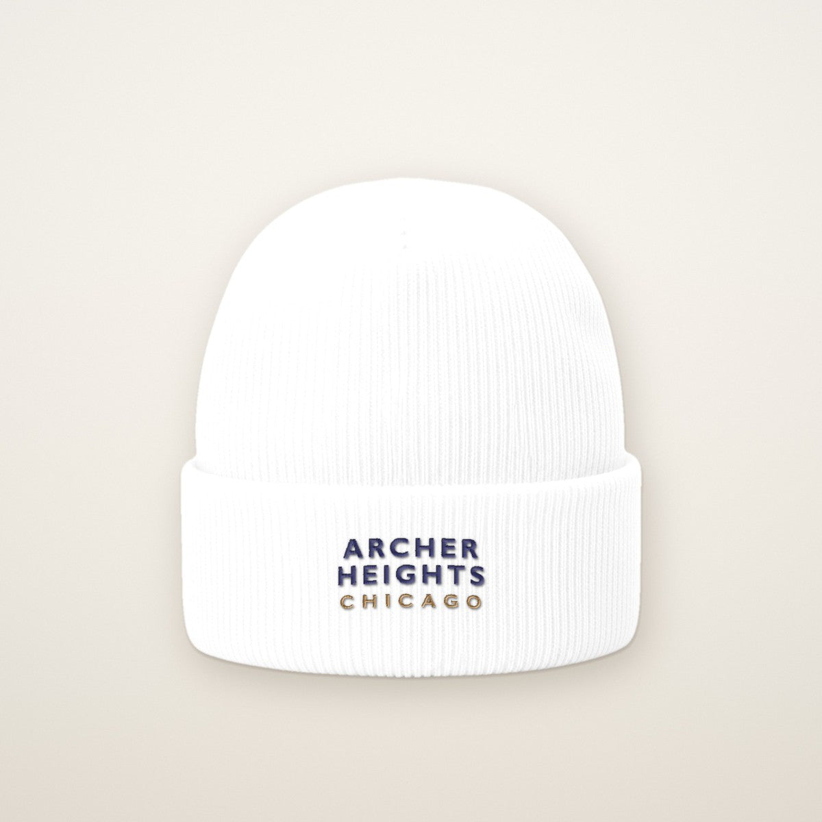 Archer Heights Chicago Embroidered Cuffed Beanie — Navy Thread