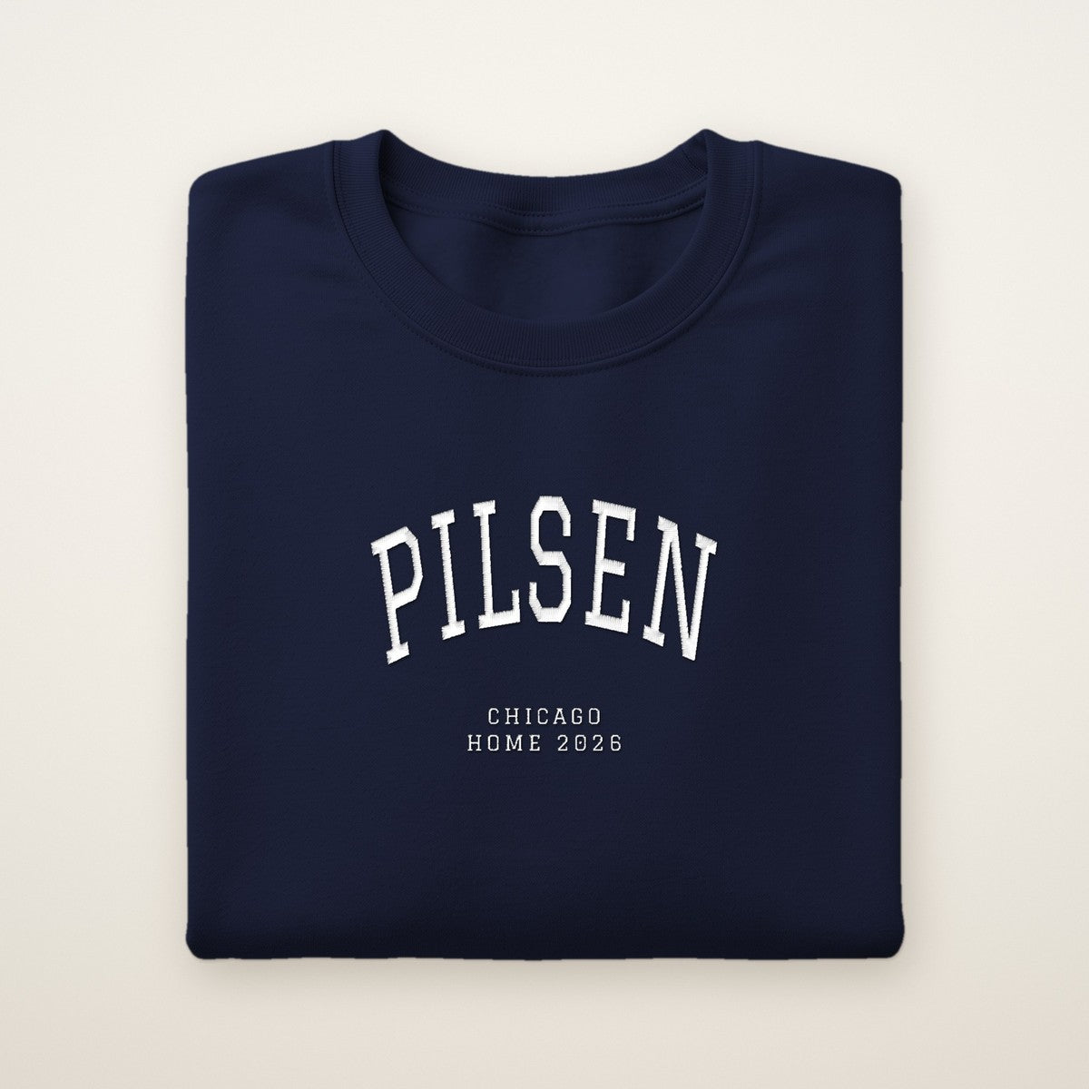 Pilsen Chicago Home 2026 Embroidered Crewneck — White Thread