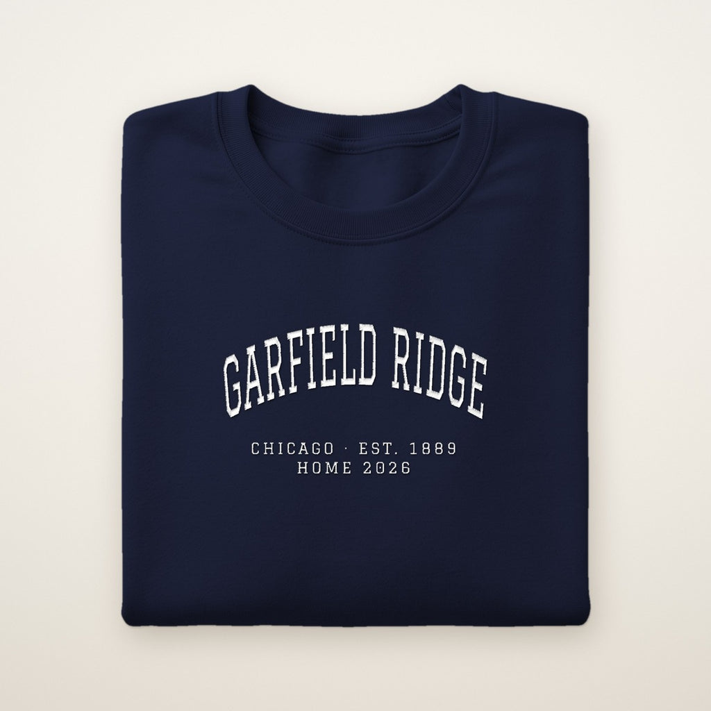Garfield Ridge Chicago Home 2026 Embroidered Crewneck — White Thread
