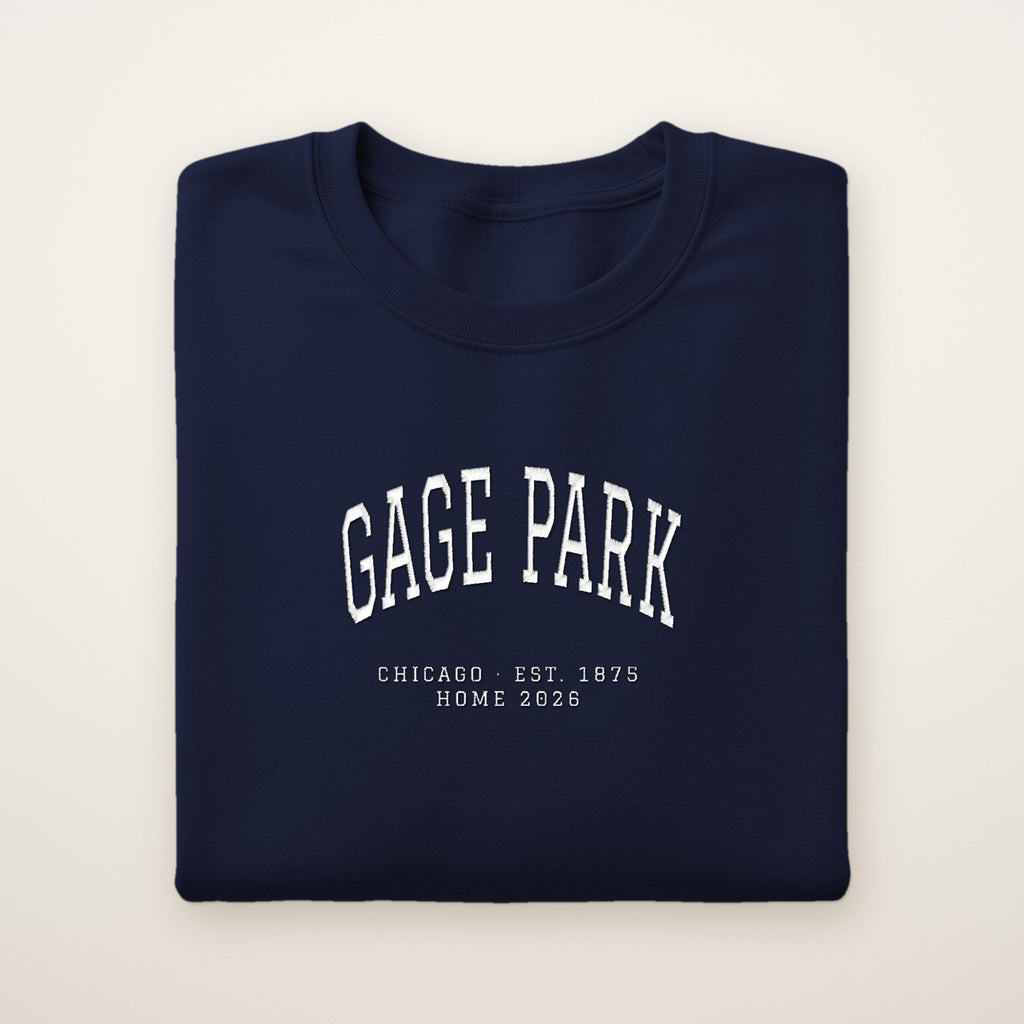 Gage Park Chicago Home 2026 Embroidered Crewneck — White Thread