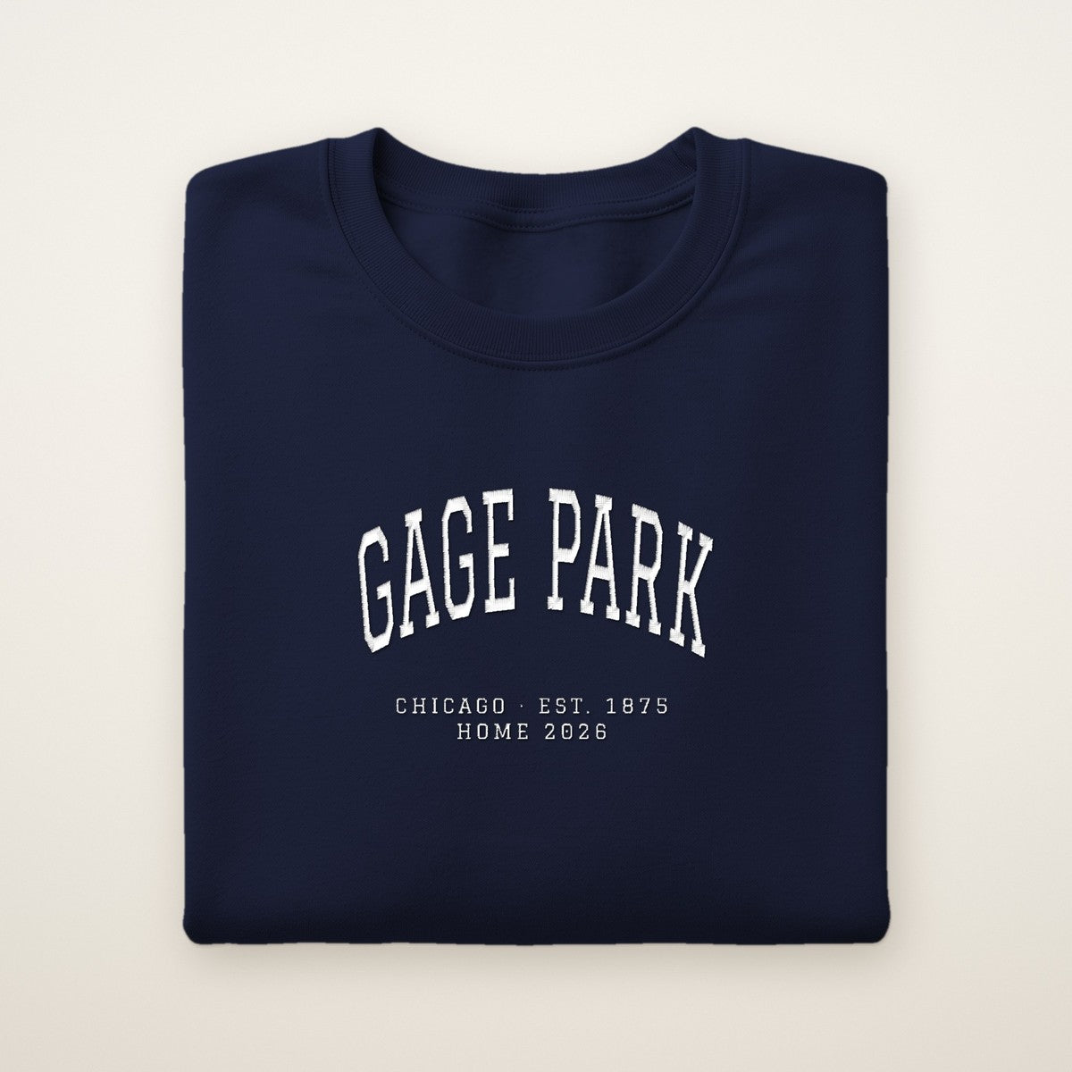 Gage Park Chicago Home 2026 Embroidered Crewneck — White Thread
