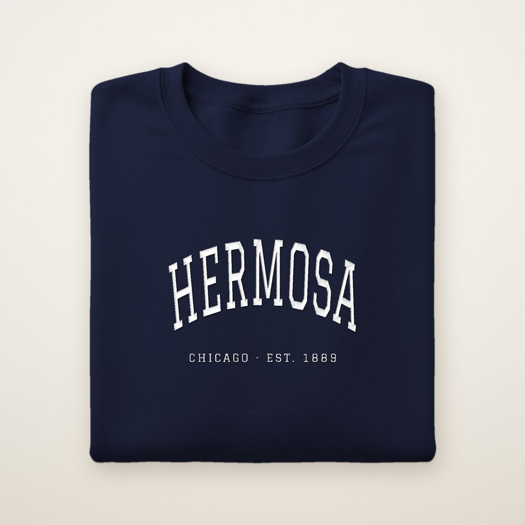 Hermosa Chicago Embroidered Crewneck — White Thread