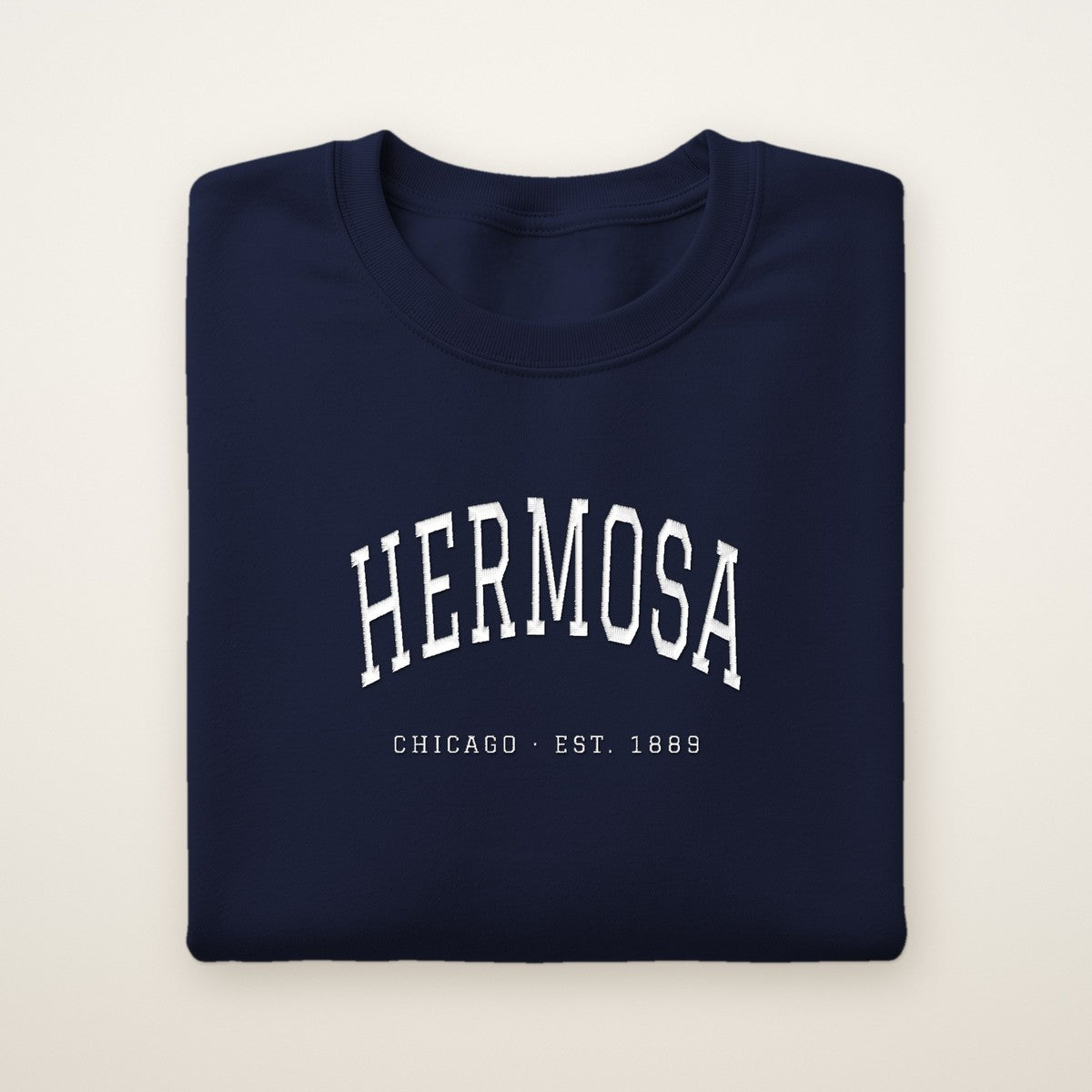 Hermosa Chicago Embroidered Crewneck — White Thread