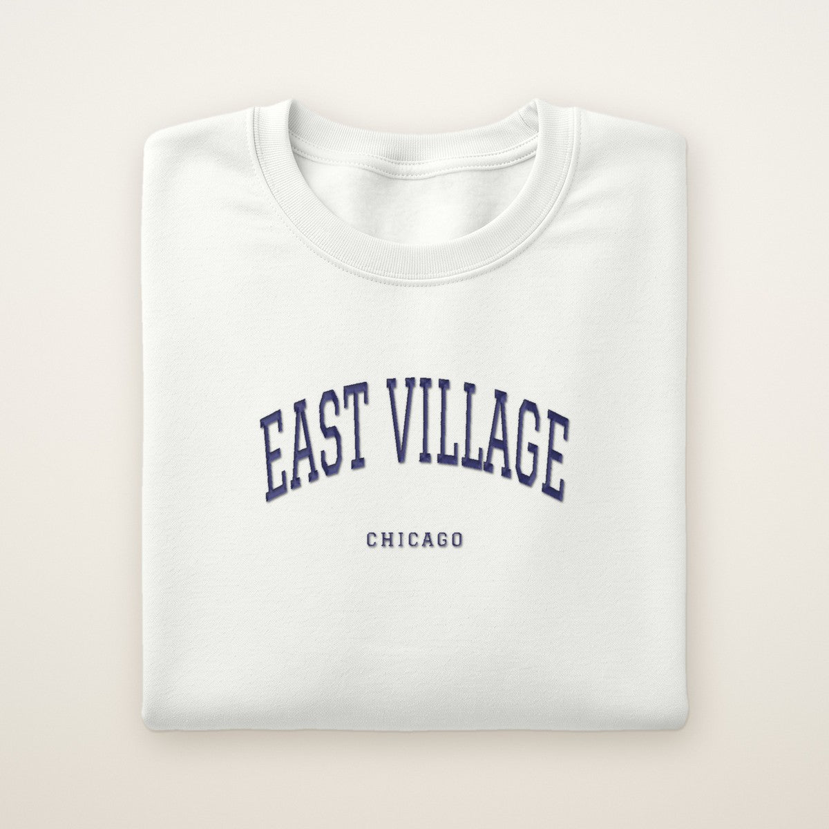 East Village Chicago Embroidered Crewneck — Navy Thread