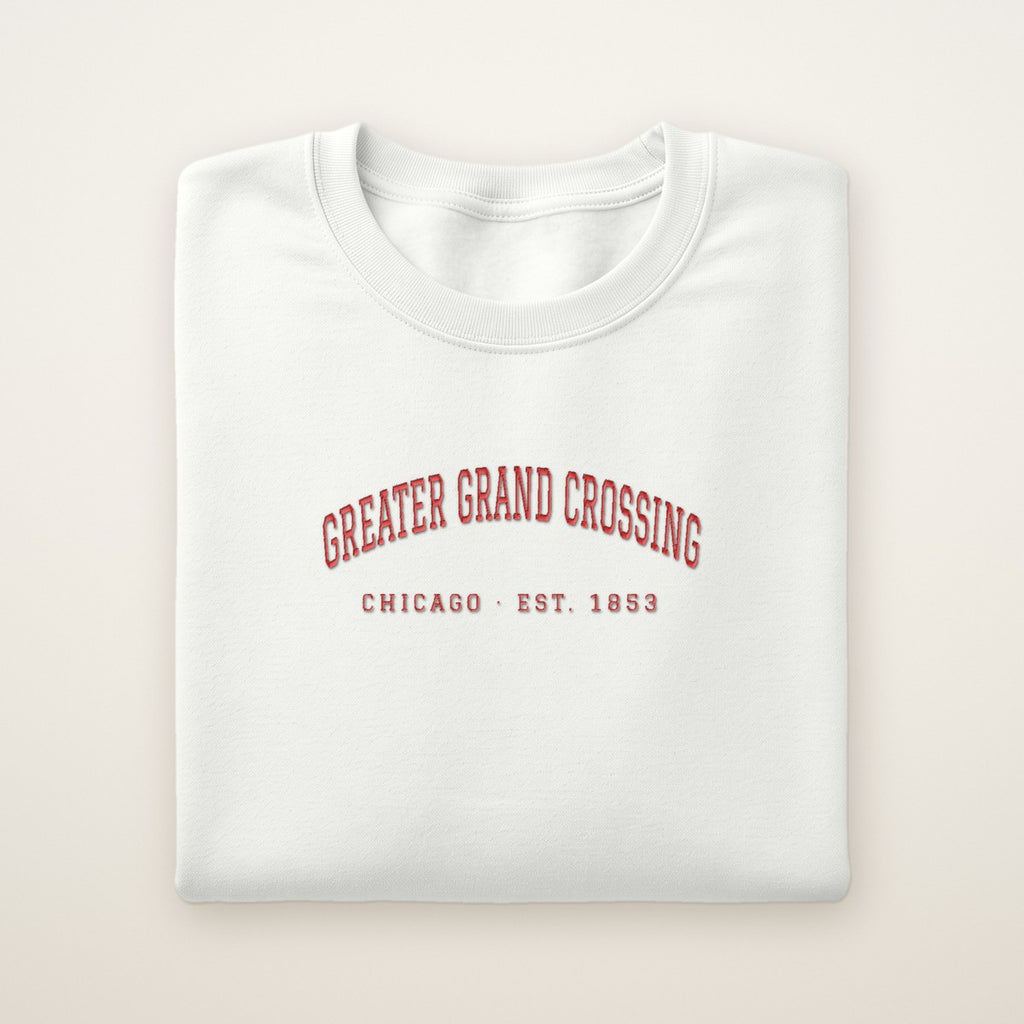 Greater Grand Crossing Chicago Embroidered Crewneck — Red Thread