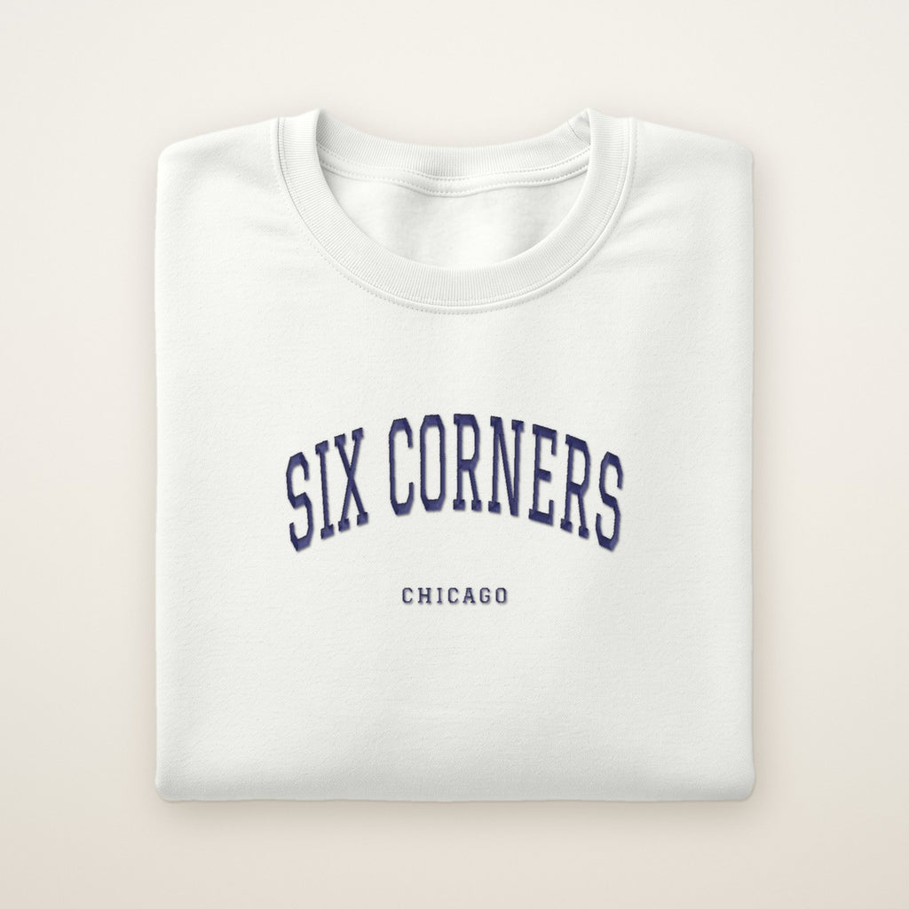 Six Corners Chicago Embroidered Crewneck — Navy Thread