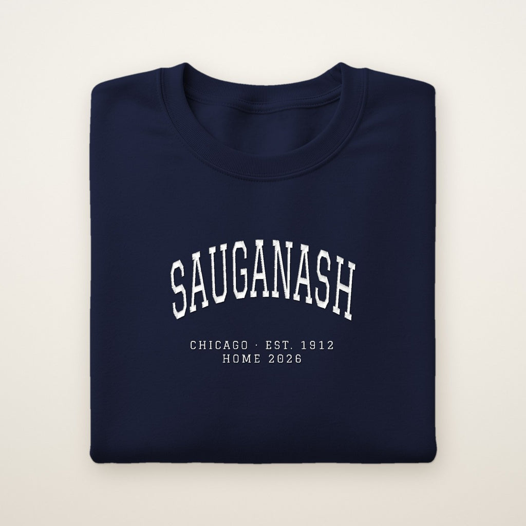 Sauganash Chicago Home 2026 Embroidered Crewneck — White Thread