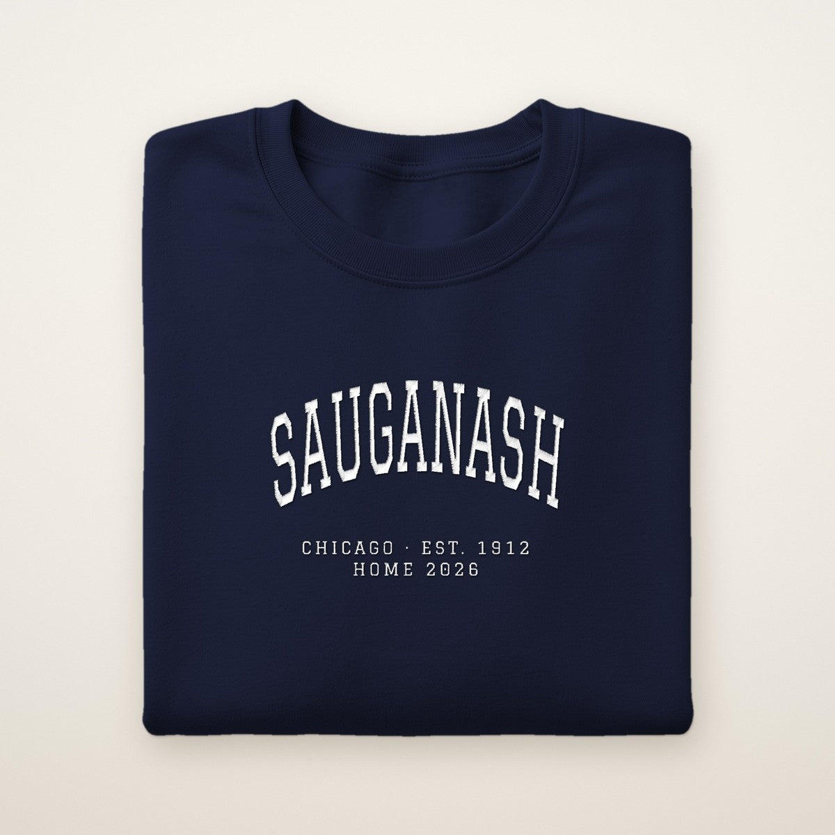 Sauganash Chicago Home 2026 Embroidered Crewneck — White Thread