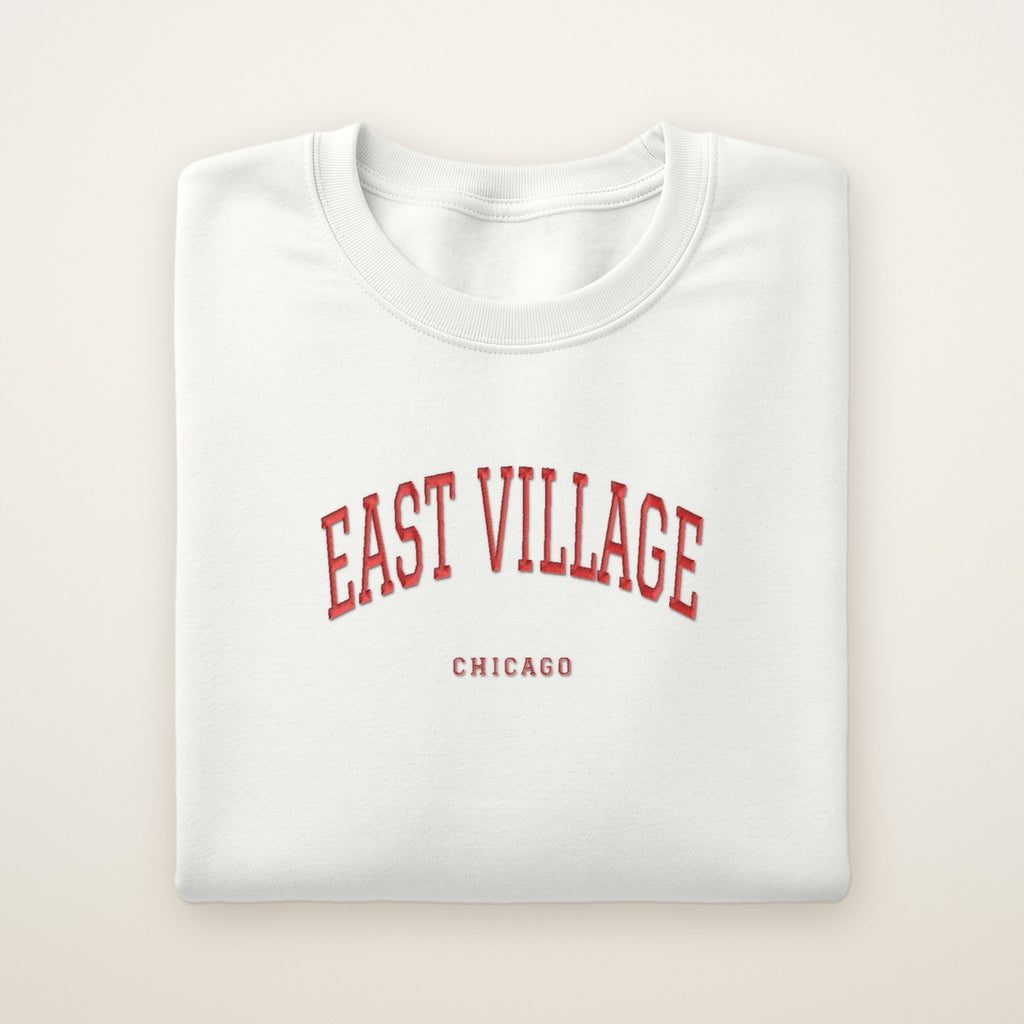 East Village Chicago Embroidered Crewneck — Red Thread