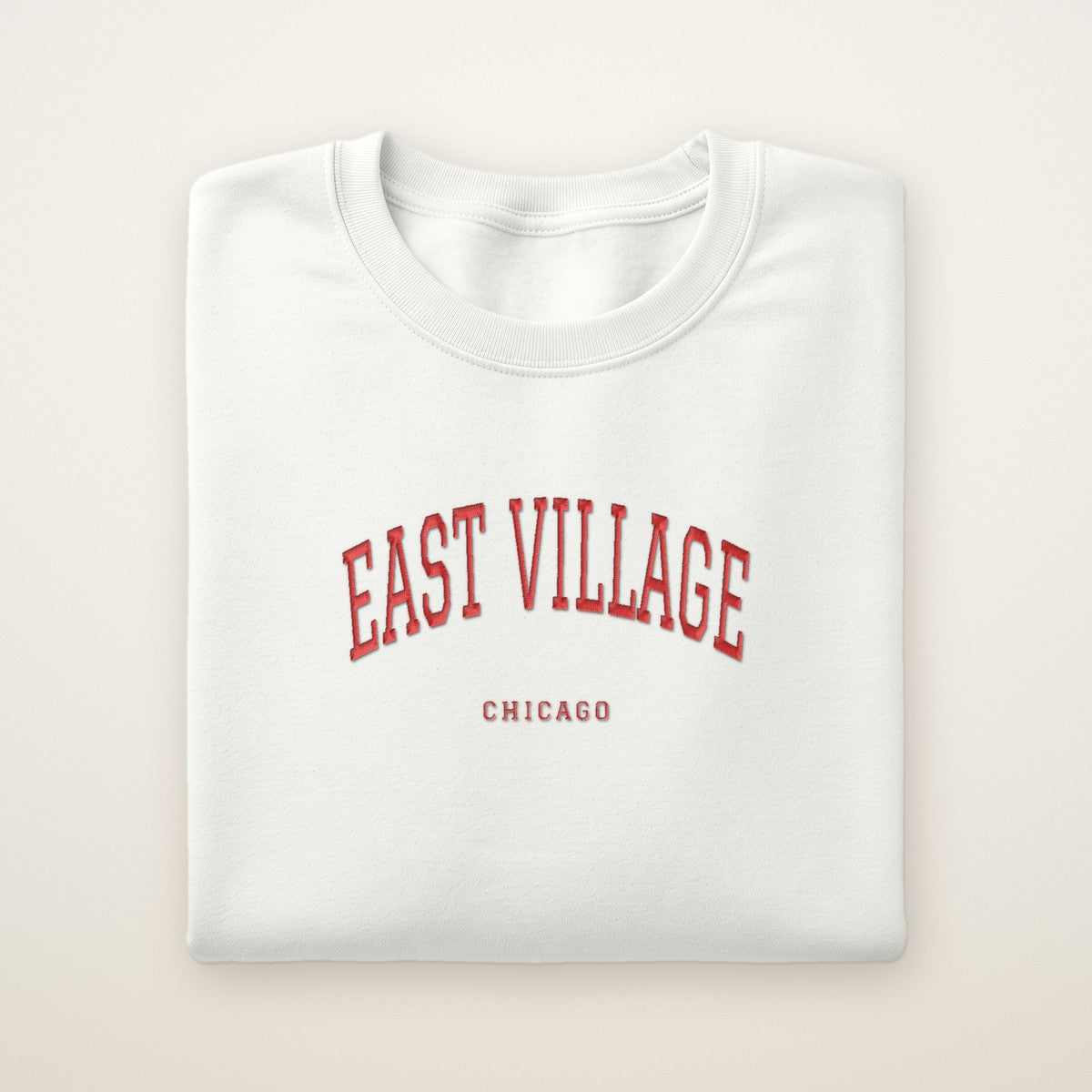 East Village Chicago Embroidered Crewneck — Red Thread
