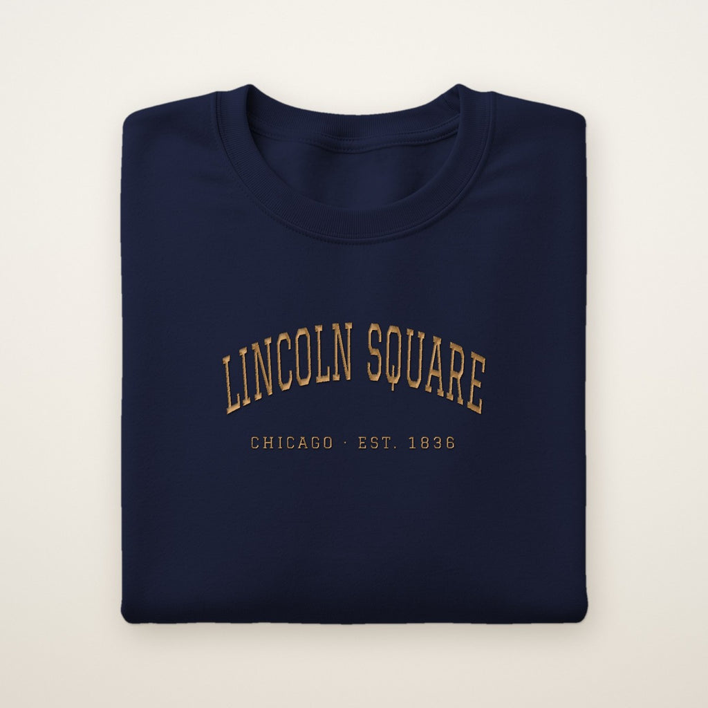 Lincoln Square Chicago Embroidered Crewneck — Gold Thread
