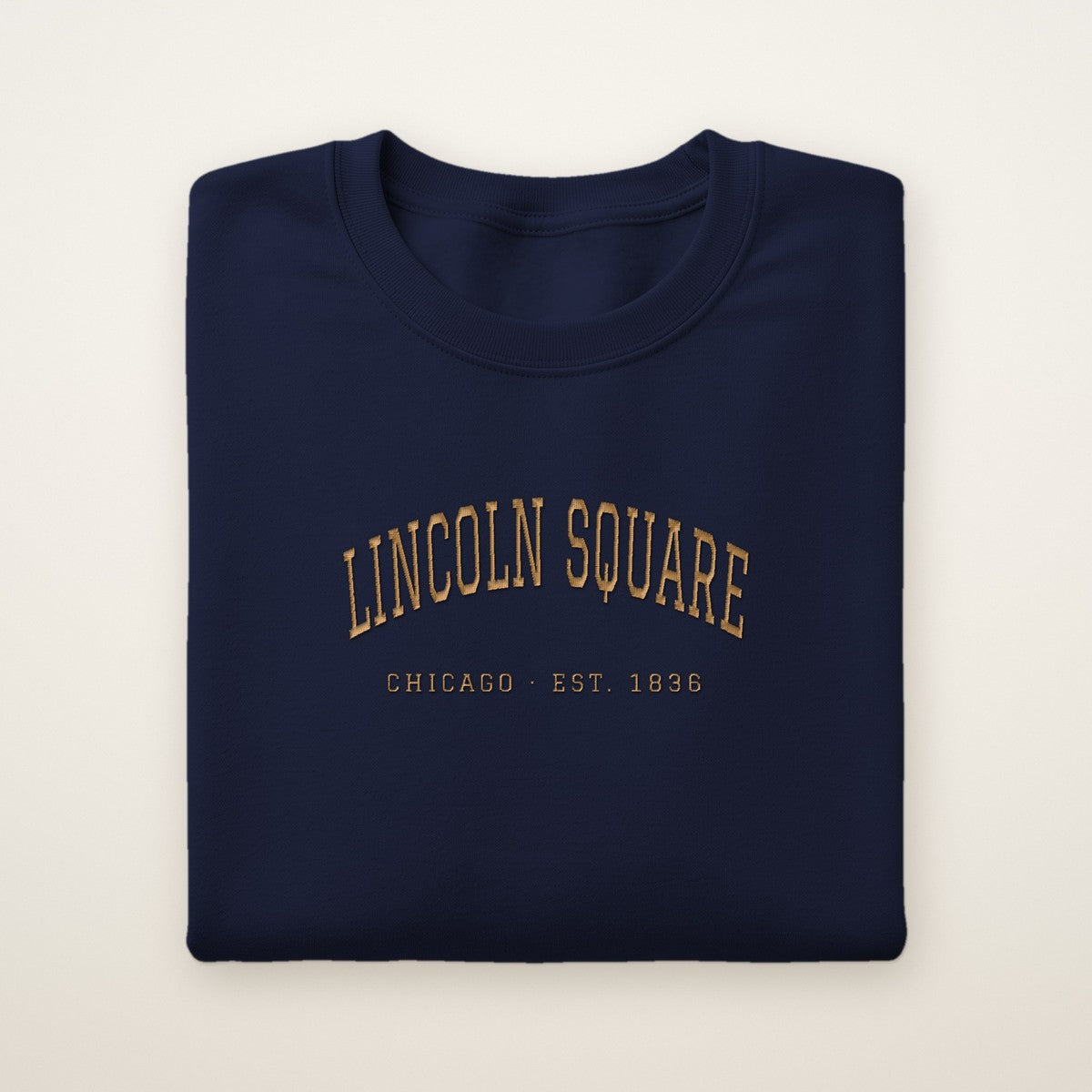 Lincoln Square Chicago Embroidered Crewneck — Gold Thread