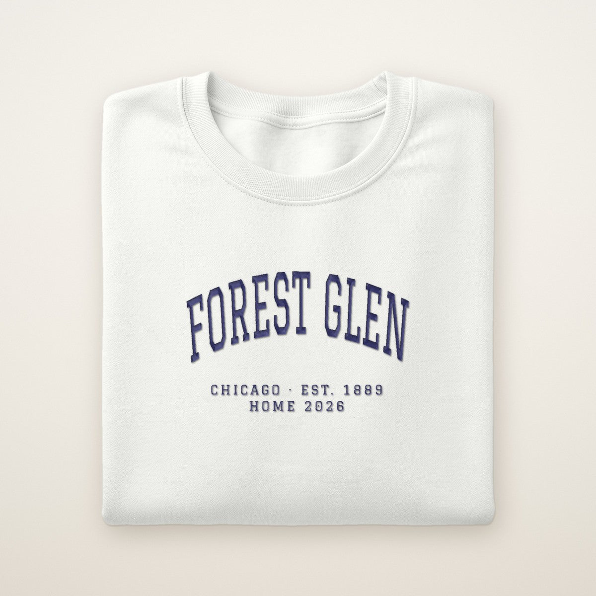 Forest Glen Chicago Home 2026 Embroidered Crewneck — Navy Thread