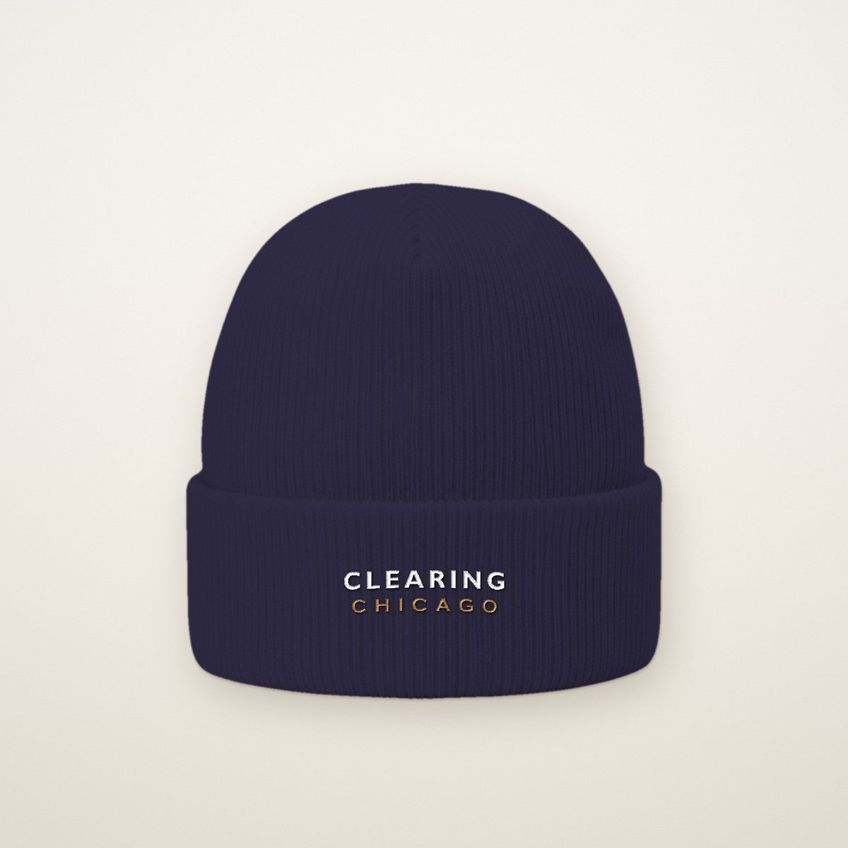 Clearing Chicago Embroidered Cuffed Beanie — White Thread