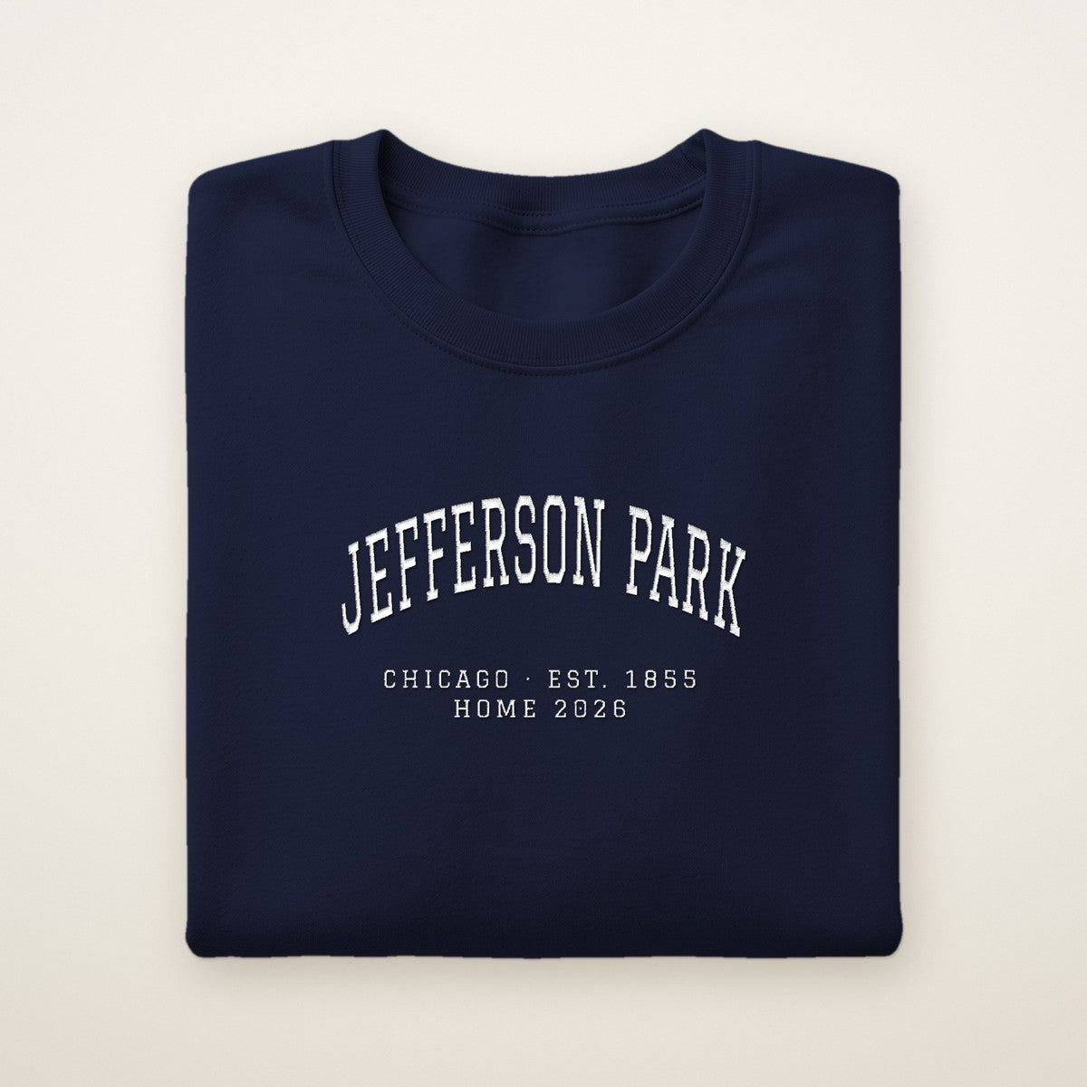 Jefferson Park Chicago Home 2026 Embroidered Crewneck — White Thread