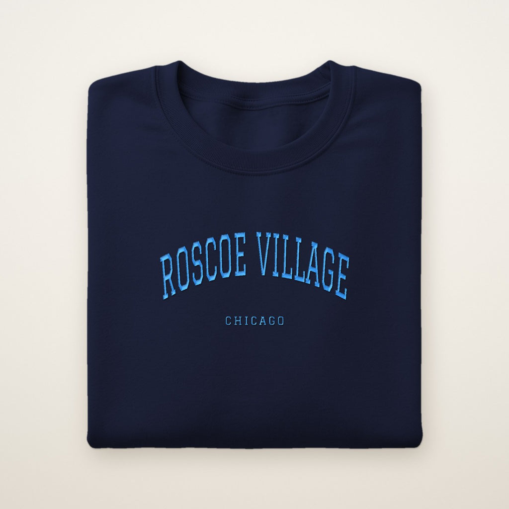Roscoe Village Chicago Embroidered Crewneck — Sky Blue Thread