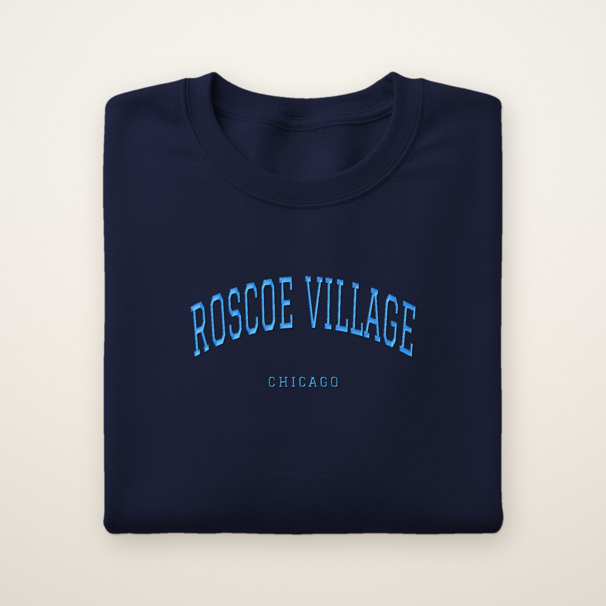 Roscoe Village Chicago Embroidered Crewneck — Sky Blue Thread
