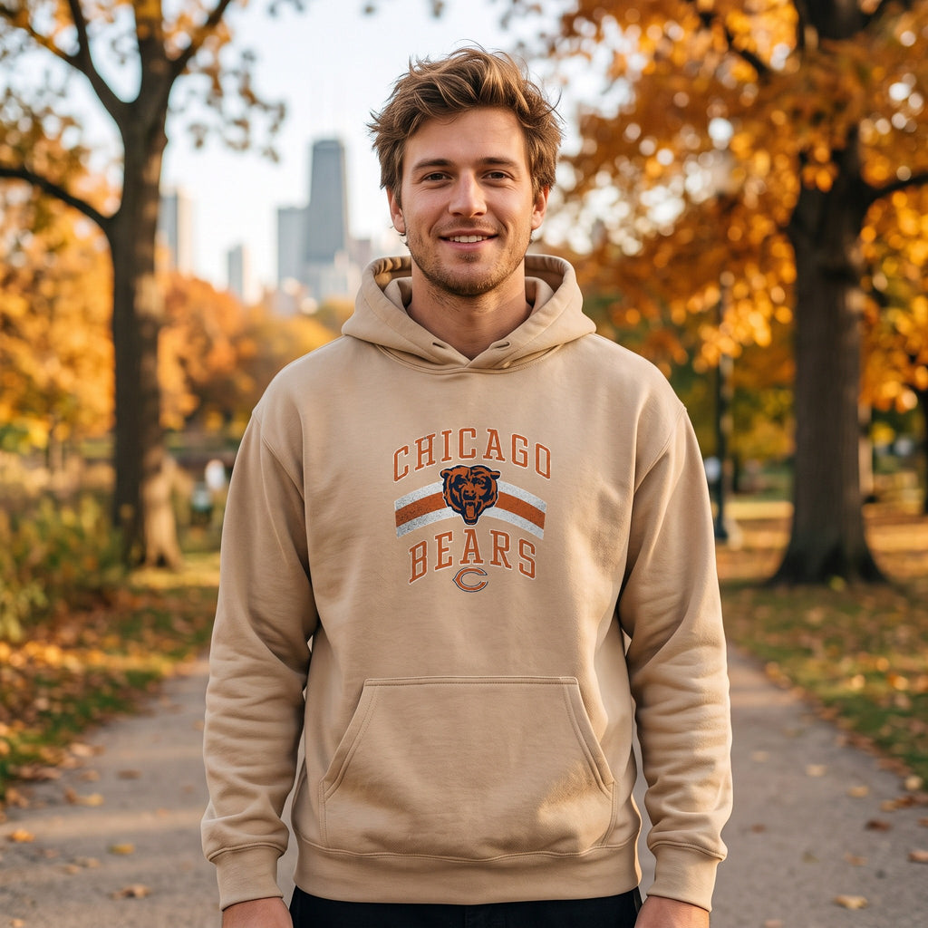 Chicago Bears retro hoodie in sand in Lincoln Park