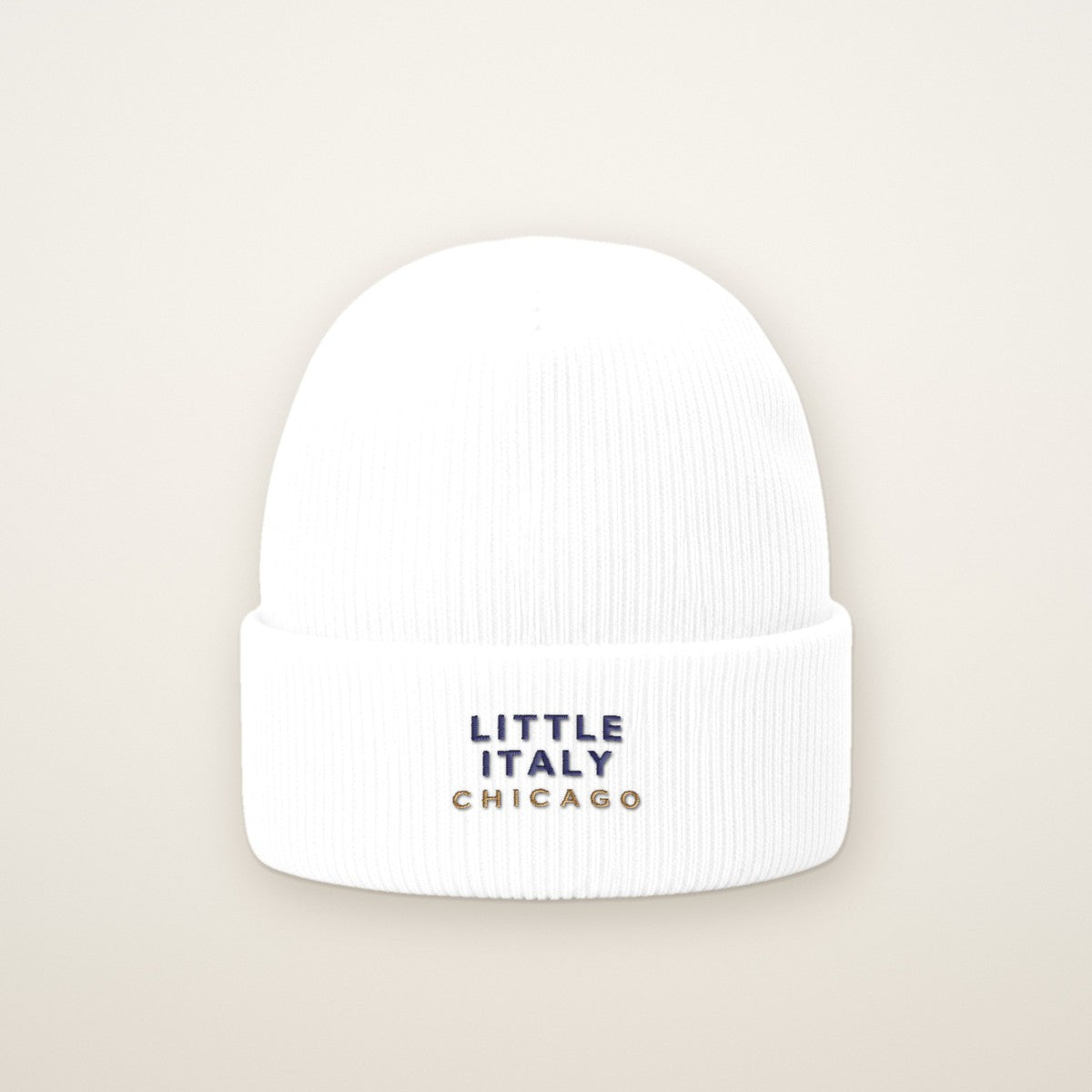 Little Italy Chicago Embroidered Cuffed Beanie — Navy Thread