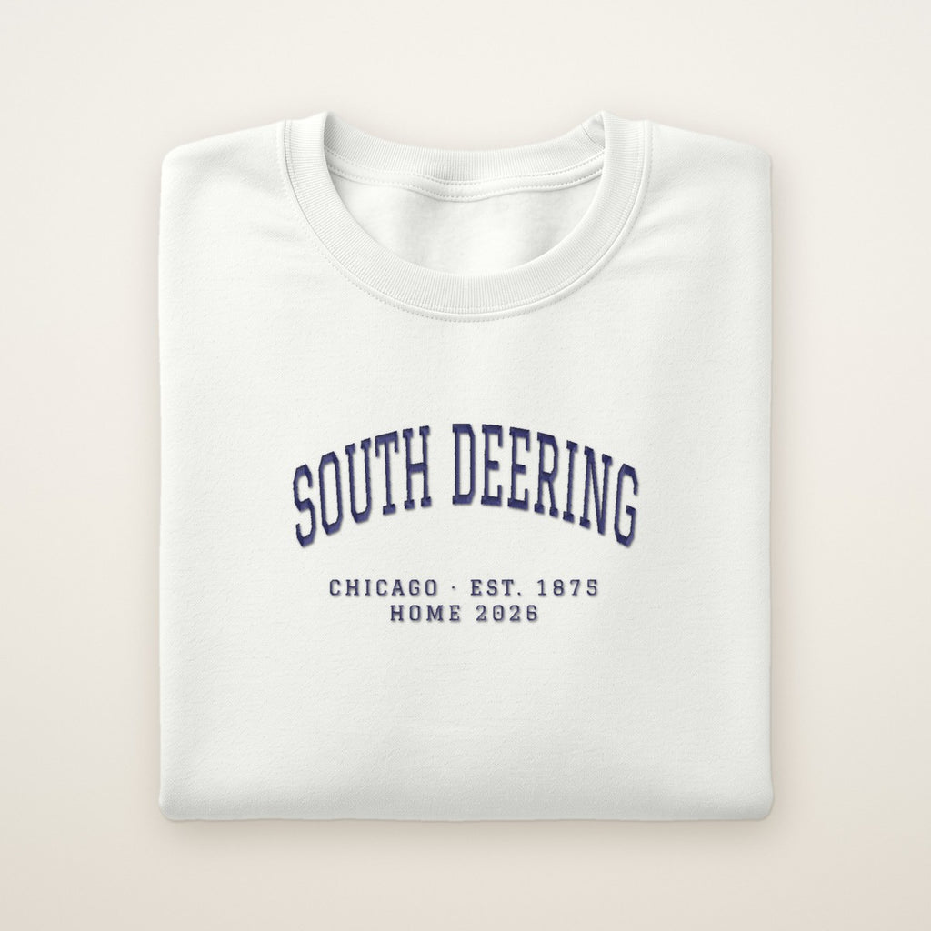 South Deering Chicago Home 2026 Embroidered Crewneck — Navy Thread
