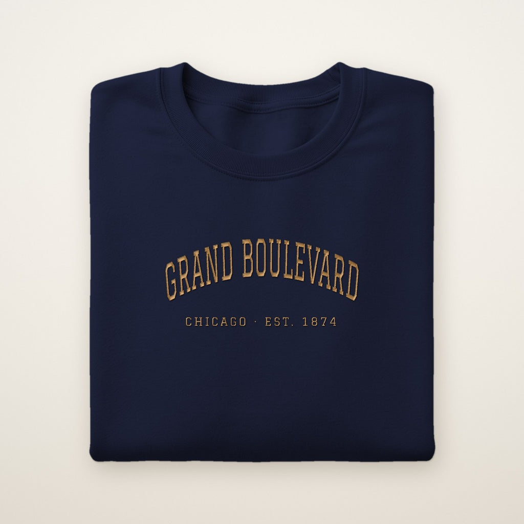 Grand Boulevard Chicago Embroidered Crewneck — Gold Thread